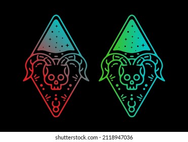 two colorful lines skull with curved horns illustration design