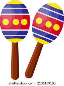 Two colorful maracas, illustration, vector on a white background.