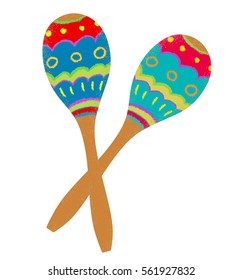 Two colorful maracas on white background.