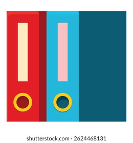 Two colorful office binders are standing on the desk, suggesting an organized office worker