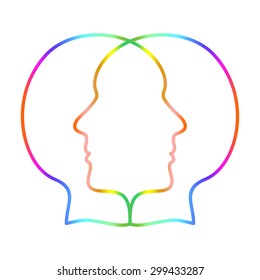 Two colorful overlapping faces on a white background