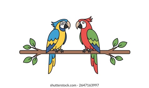 Two colorful parrots sitting on a branch