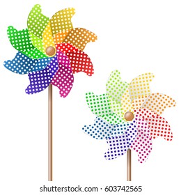two colorful pin wheels for spring or summer time