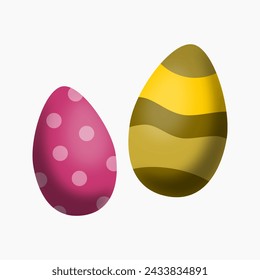 Two colorful pink and yellow Easter eggs isolated icon. Fully editable EPS vector.