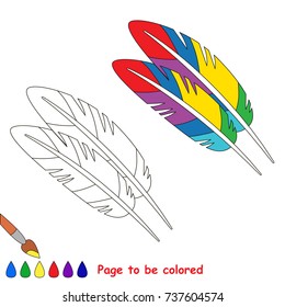 Two Colorful Rainbow Feathers to be colored, the coloring book for preschool kids with easy educational gaming level.
