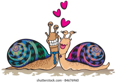 Two colorful snails madly in love