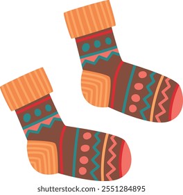 Two colorful socks with a pattern on them