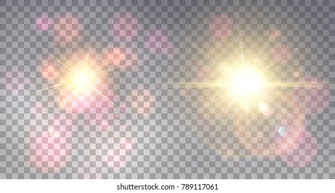Two colorful soft explosions on light background in shining fog  with glittering lens flare.