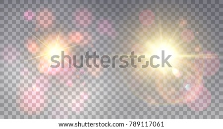 Two colorful soft explosions on light background in shining fog  with glittering lens flare.