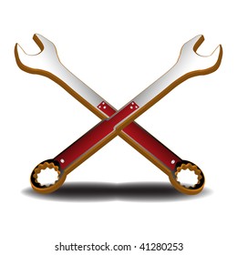 Two colorful spanners isolated on white background