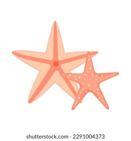Two colorful Starfish isolated on white background. Sea star fish, mollusc. Marine animal icon. Underwater mollusk. Vector illustration in flat style
