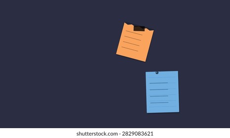 Two colorful sticky notes with text isolated against a dark space background, floating as if weightless.