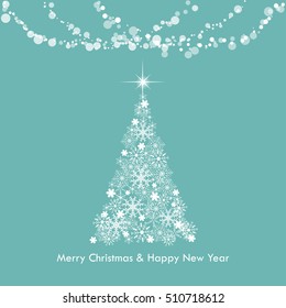Two colors Christmas greeting light snowflake tree for card background.