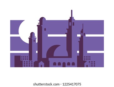TWO COLORS FLAT STYLE ARABIAN BUILDING CITYSCAPE