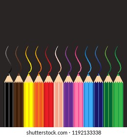 Two colors in one colored pencil vector with copy space