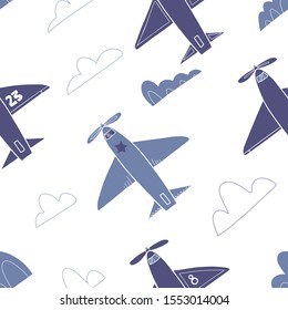 Two colors Scandinavian hand drawn seamless pattern for kids cloth, textile,fabric, wallpaper, coverage, wrapping paper and other print. Vector illustration in flat style on isolated background. 