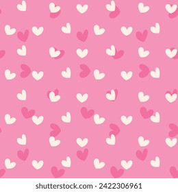 Two colors simple hearts seamless vector pattern. Valentines day background. Elegant texture isolated on romantic pink background.