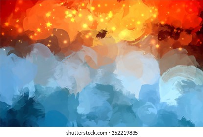 Two colors stars brush strokes background. Vector version