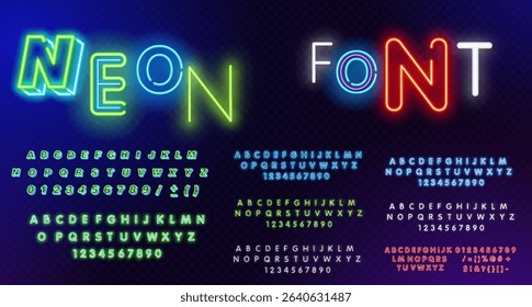 Two coloured double stroke neon character set, vector illustration