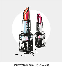 Two colours lipsticks hand drawn vector illustration