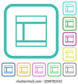 Two columned web layout outline vivid colored flat icons in curved borders on white background