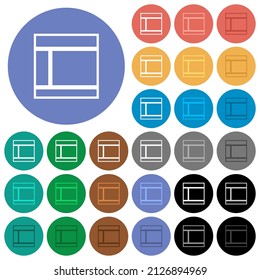 Two columned web layout outline multi colored flat icons on round backgrounds. Included white, light and dark icon variations for hover and active status effects, and bonus shades.