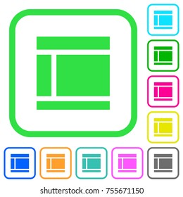 Two columned web layout vivid colored flat icons in curved borders on white background