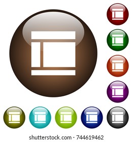 Two columned web layout white icons on round color glass buttons