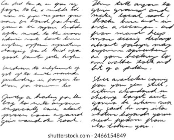 Two Columns of Seamless Illegible Cursive Text in Black Ink. Handwritten, Transparent, Scribbly Short Paragraphs Ideal for Patterns, Old-School Textures, Love Letters, Fake Illegible Poems or Poetry.