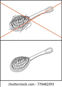 two combs after combing hair, when hair falls out and when healthy hair, vector illustration