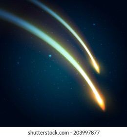 Two comets on the space background vector illustration