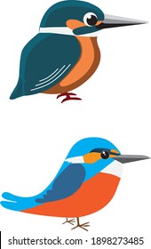 Two comic style kingfishers in blues and oranges