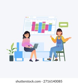 Dos empleados de la compañía se ayudan mutuamente con su trabajo