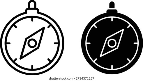 Dos símbolos de navegación de brújula en blanco y negro para diseño y uso direccional.