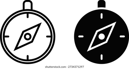 Dos símbolos de navegación de brújula en blanco y negro para diseño y uso direccional.