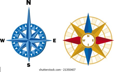 Two compass, wind rose, in ancient and modern style (vector).