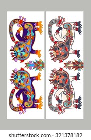 Two composition template layout specially for sublimation printing on standard mug in A4 format paper,  folk ethnic animal - monkey, vector illustration