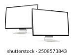 Two computer monitors mockup. Realistic PC with white screen on white background