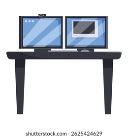 Two computer monitors are standing on a desk showing a streaming platform