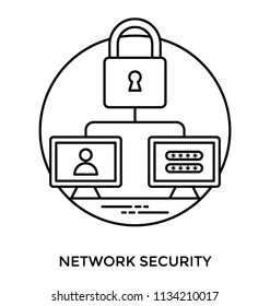 Two computer screen having password and authorization image having lock above them, network security 