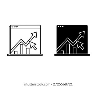 Dos pantallas de computadora que muestran gráficos de tendencia ascendente con un puntero de ratón y un gráfico de monitor de flecha