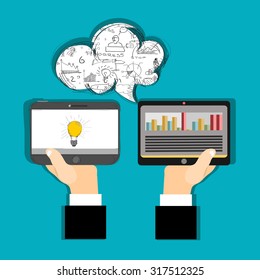 Two computer tablet and Hands, concepts for business, finance, consulting, management.Concepts for web banner and printed materials.