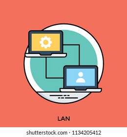 Two computers attached with each other via cable giving an idea of local area network , LAN 