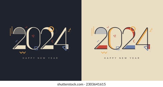 two concept numbers celebrating new year 2024 in different colors.