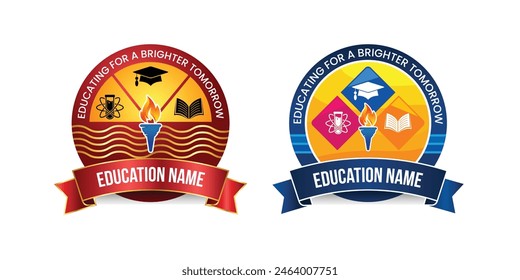 Two concept of round circle education logo design template with brown and blue color.