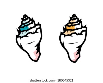 Two Conch Shell marks with Green and Orange tints.