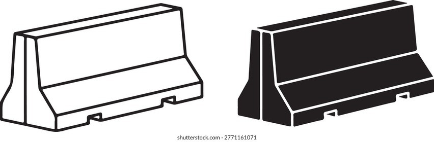 Two concrete jersey barrier one outline and one solid black silhouette
