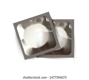 Two condom packages on white background. Safe sex and reproductive health vector concept