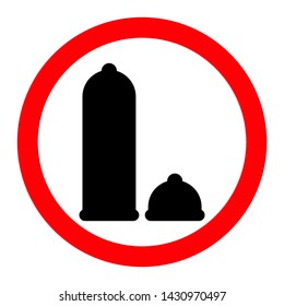 Two condom red warning sign, vector
