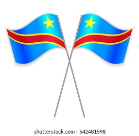 Two Congolese crossed flags. Combined Democratic Republic of the Congo isolated on white. Language learning, international business or travel concept.